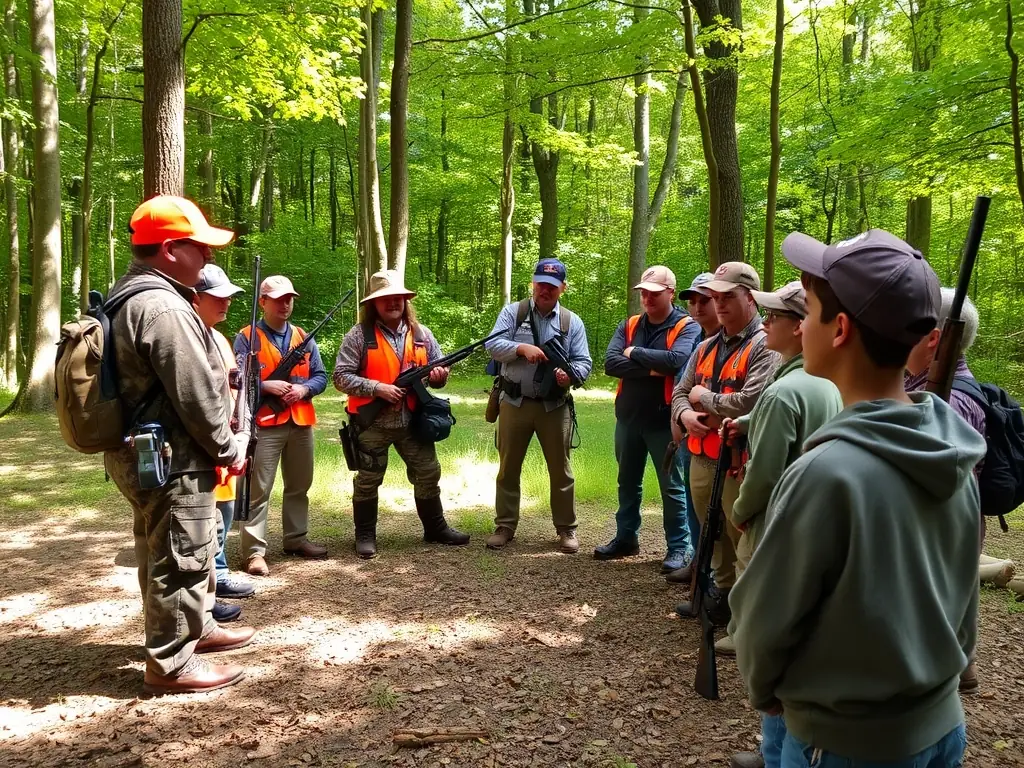 A photograph showing ACCA members conducting a training session on responsible hunting practices, demonstrating safe firearm handling and ethical hunting techniques.