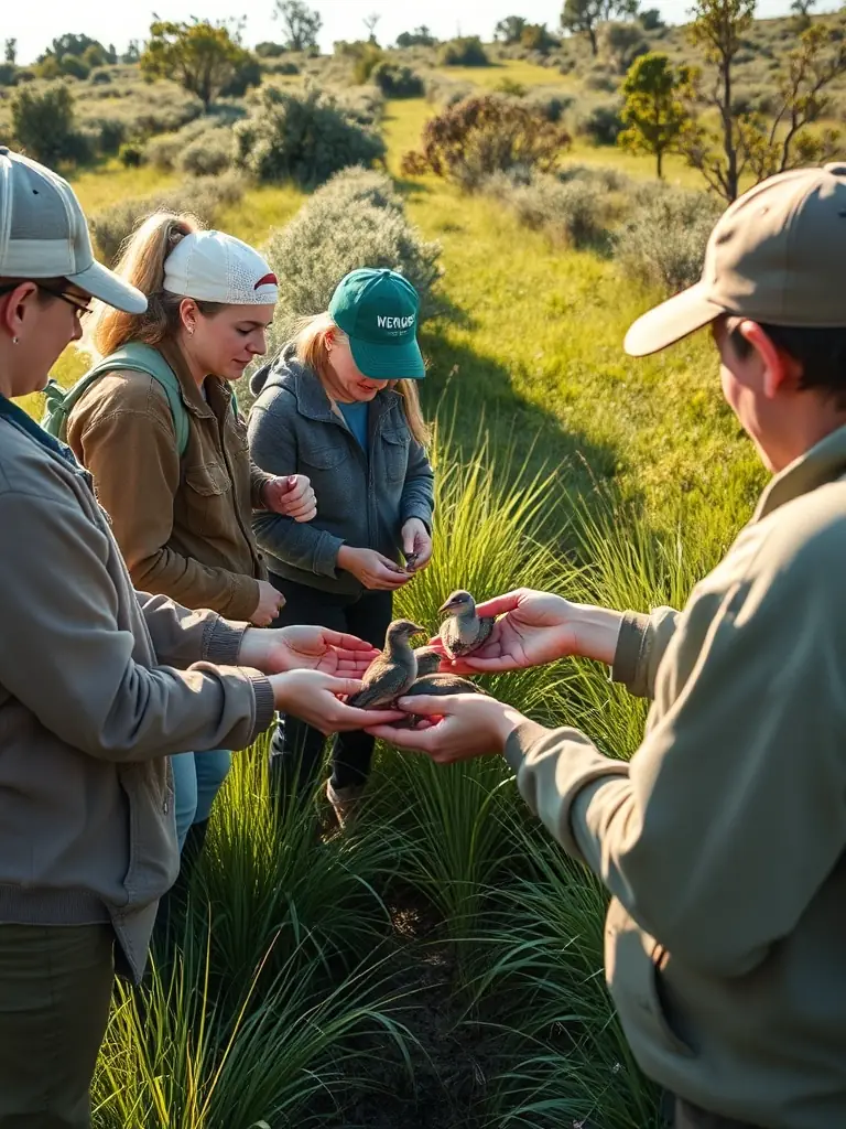 A photo of ACCA members releasing native birds into a managed habitat, highlighting the association's commitment to biodiversity preservation.
