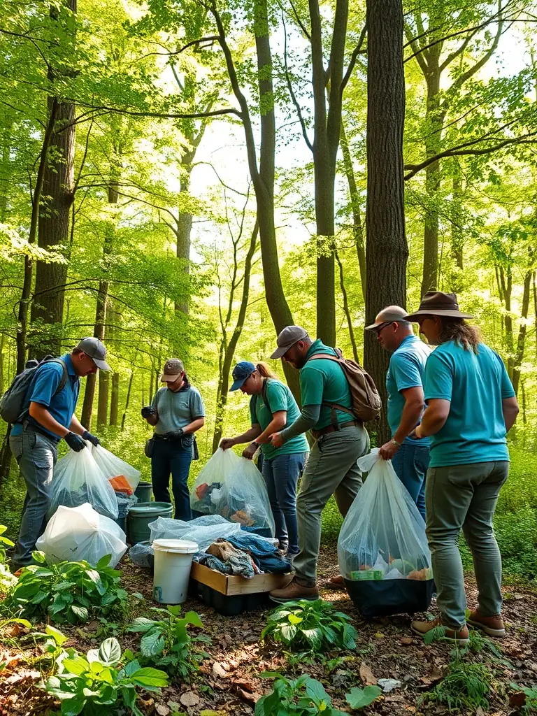 A photograph of ACCA members cleaning up a local forest area, demonstrating their dedication to environmental stewardship and habitat preservation.